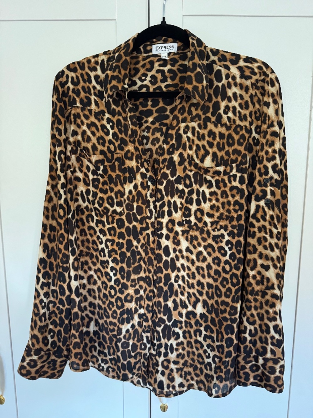 Express Portofino Shirt XL Leopard Animal Print Button Down Blouse